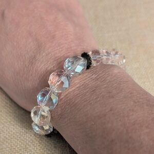 faceted Pink crystal  beaded stretch bracelet